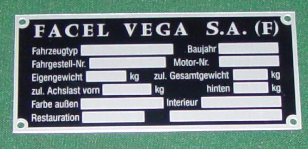 Neues Typenschild für alle Facel Vega - TÜV